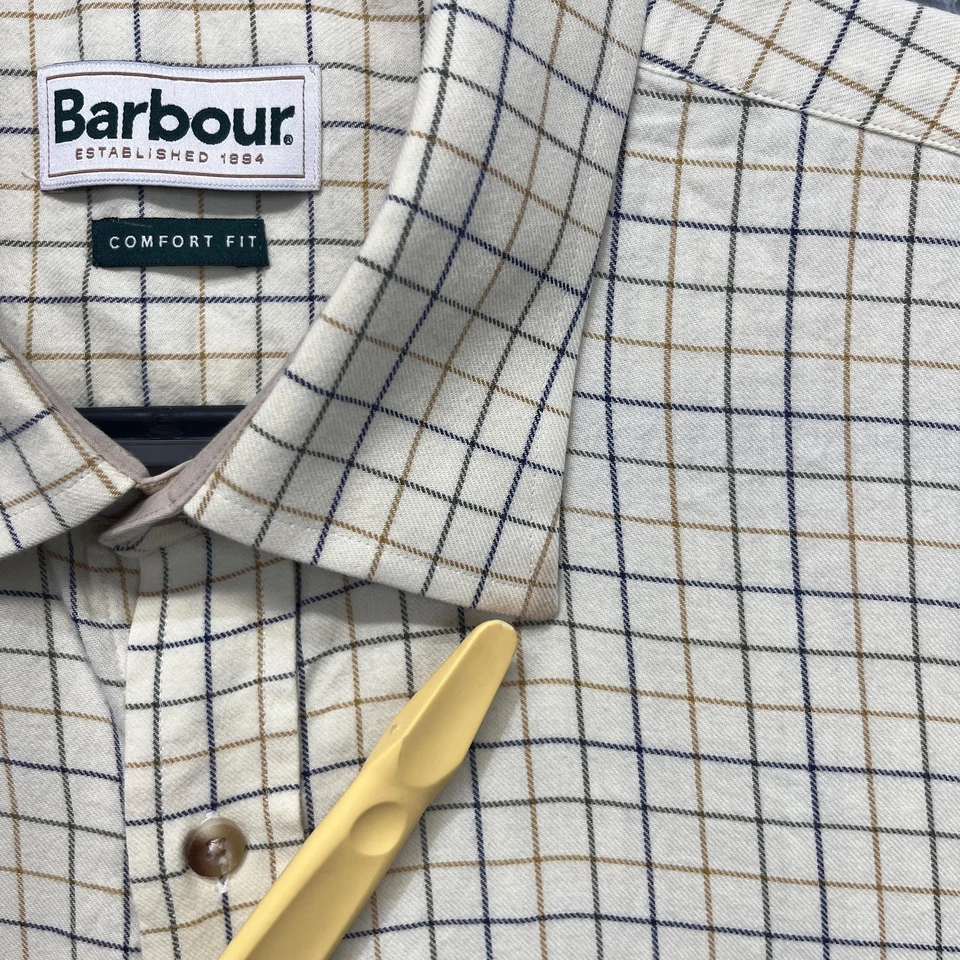 Camisa Barbour Para Hombre XL Beige Cuadros Ajuste Cómodo Algodón Manga Larga Informal Foto 2 de 4