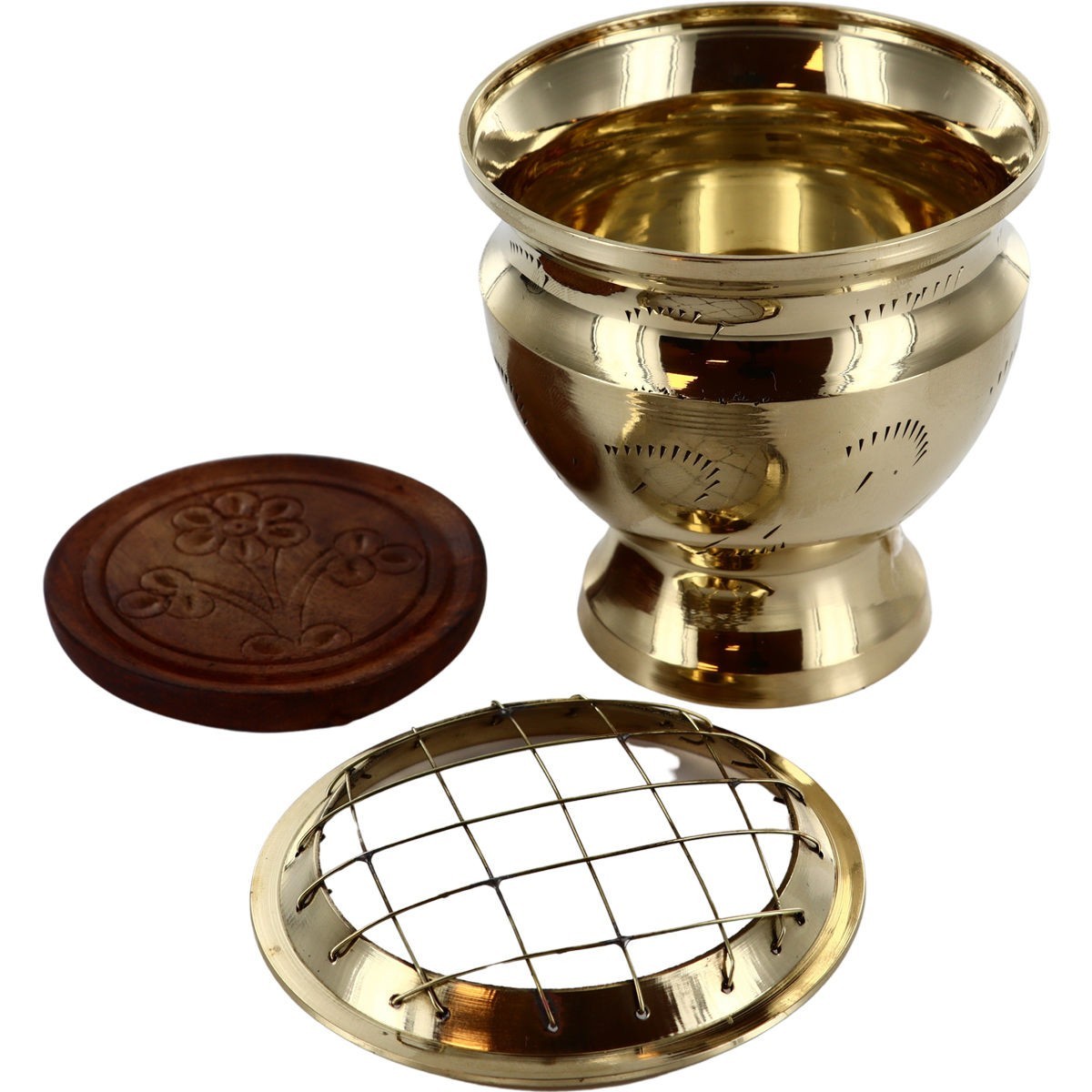 Brûleur d'encens en métal avec grille amovible pour charbon et résine, design doré 10x12cm