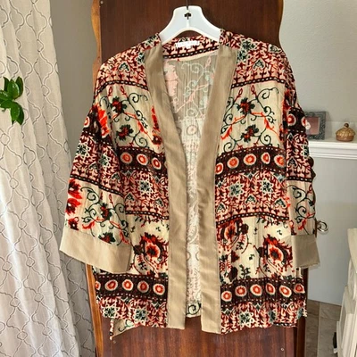 Willow & Clay velvet burnout bohemian floral-printed kimono cardigan open front - Image 1 of 4