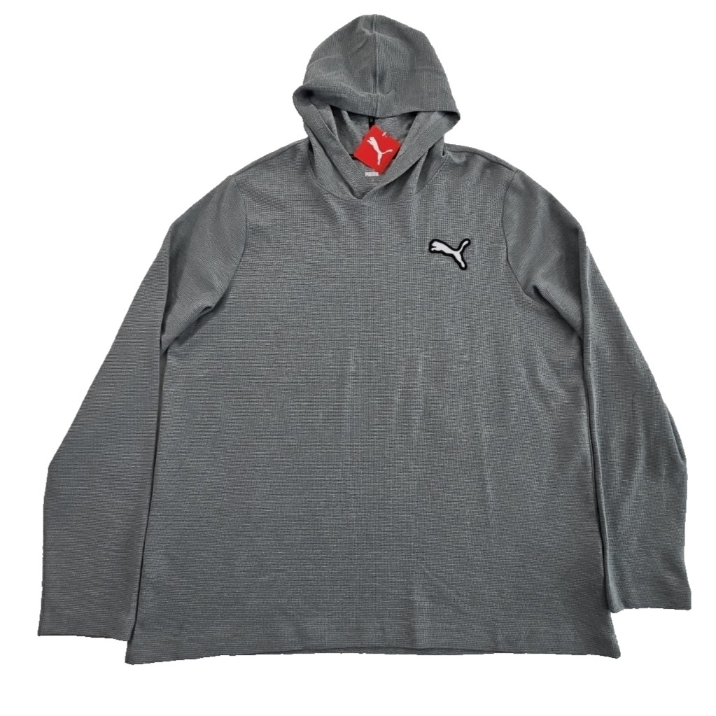 Puma Men's XXL Hoodie Medium Grey Thermal Waffle Weave NEW NWT Long Sleeve Logo