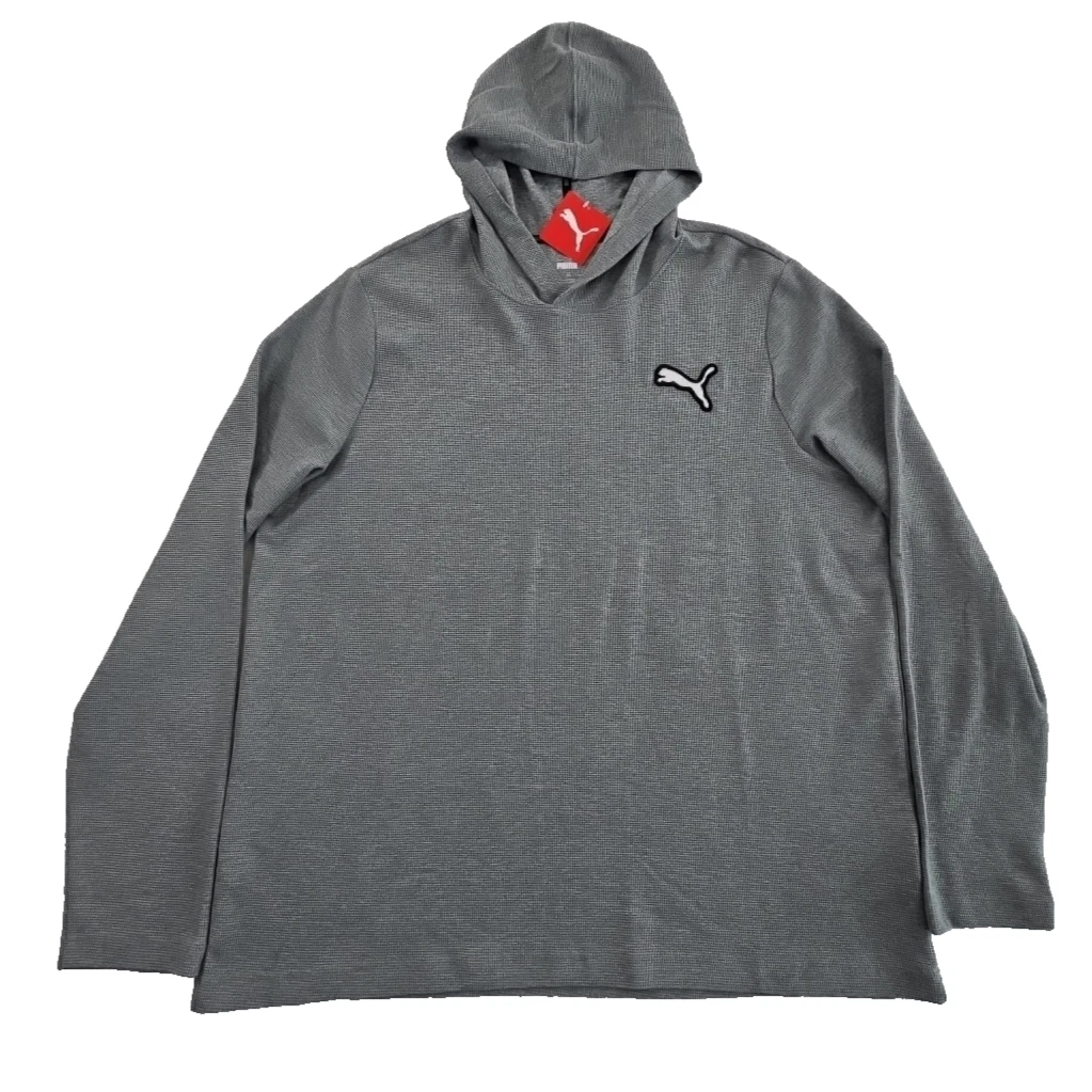 Puma Men's XXL Hoodie Medium Grey Thermal Waffle Weave NEW NWT Long Sleeve Logo