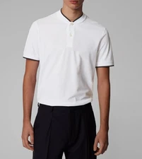 HUGO BOSS REGULAR FIT Knitted Cotton mens WHITE Polo SHIRT 2X-LARGE