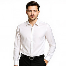 Men's Wrinkle-Free Long Sleeve Button Up Dress Shirt, Slim Fit White XL - Perfec