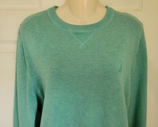 Nautica Sweater Mens Medium Green Lightweight Crewneck Knit Pullover Sail Logo