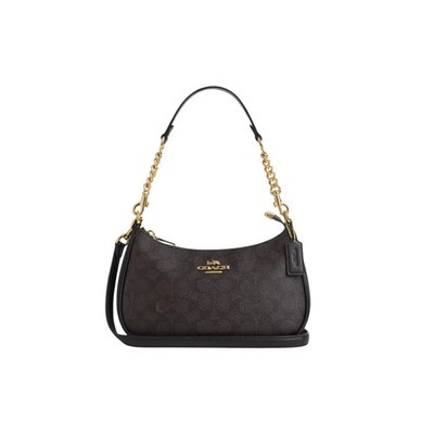 New COACH CA548 Women s Teri Shoulder Bag In Signature Canvas Gold/Brown Black