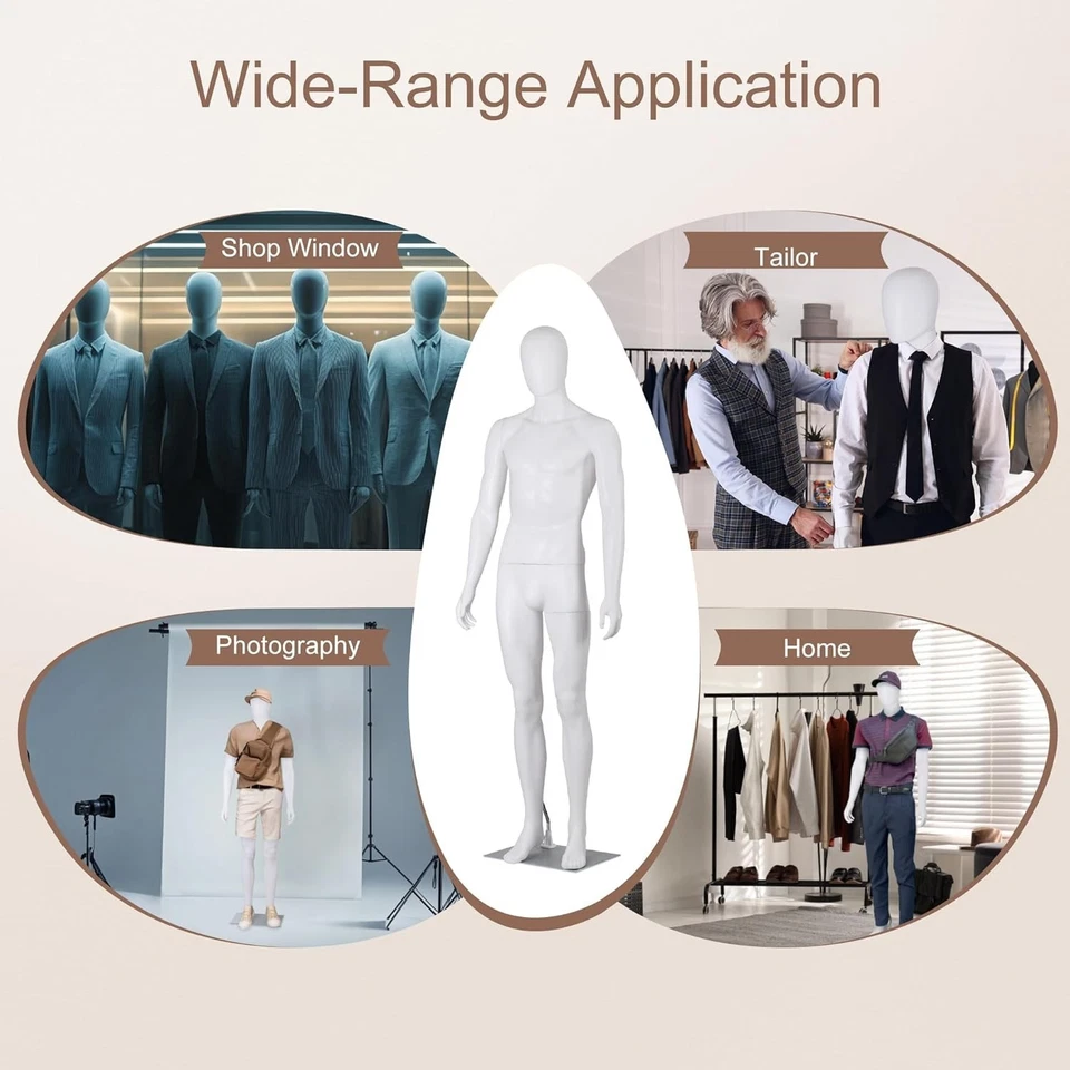 Soporte modelo maniquí masculino de 73 pulgadas para tiendas de ropa al por menor, poste ajustable... Foto 4 de 4