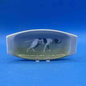 OLD MARK PORSGRUND PORCELAIN NORWAY TRINKET DISH FEATURING A POINTER DOG