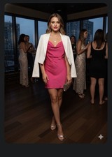 Pink Cowl Neck Mini Slip Dress Sleeveless Lightweight Women Party