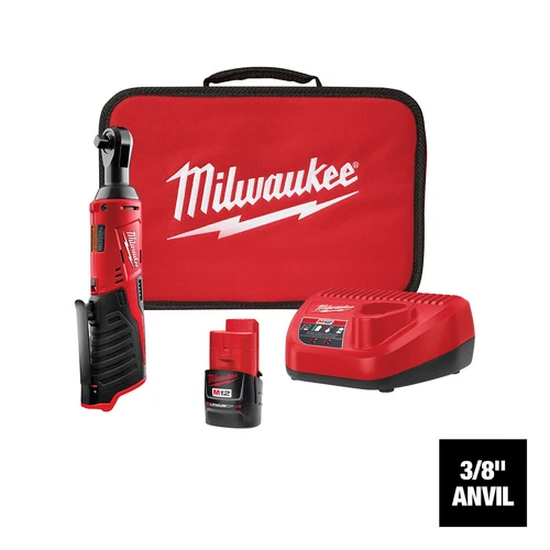 Milwaukee M12 inalรกmbrico elรฉctrico 3/8 pulgadas Kit de trinquete, con 1 baterรญa, 12 voltios,-