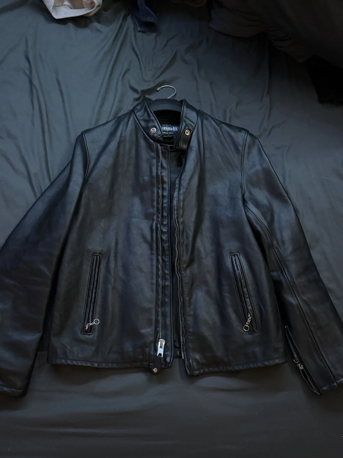 Schott 654 Men’s Leather Jacket Black Size L - product detail image 1