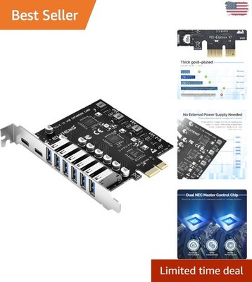 Versatile 8 Ports PCIe USB 3.2 Hub - 6 Type-A & 2 Type-C for PCs/Laptops