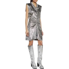 Isabel Marant Rosemaya Cowl Neck Snake Skin Silver Silk Blend Mini Dress 38 US S