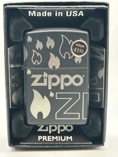 Zippo Flame Chrome Black Matte Zippo Lighter New