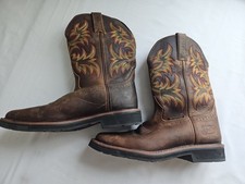 Justin Driller SE4689-10D Work Boots Dark Brown Cowhide Pull-On Square Toe