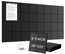 Large Felt Wall Tiles Bulletin Board 8Pack Grid Black 30 Pushpins