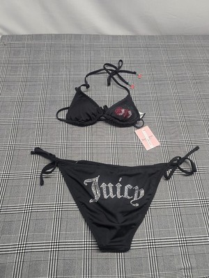 Juicy Couture Black Cherry Bling Rhinestones Bikini Size XS BNWT 
