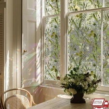 Rainbow Window Film Static Cling Nature Leaf Pattern Sunlight Privacy Decor New