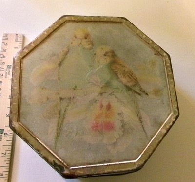 Vtg Candy Tin Parakeets Scene Macintosh & Son Distressed Halifax England