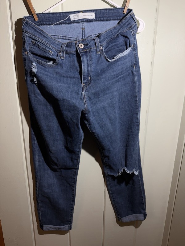 Signature by Levi Strauss & Co. Women’s Boyfriend Mid Rise Distressed Jeans 12