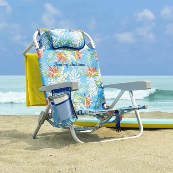 2-PACK Tommy Bahama Beach Chair 5-Position Lay Flat Aluminum w Cooler Cup Holder