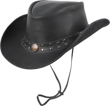 Leather Cowboy Hat for Men Women Lightweight Handcrafted Large Milled Black
