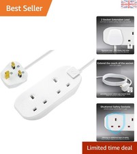 Lightweight 2-Way Plug Power Strip - 5 Metre White Extension Lead Safety Shutter