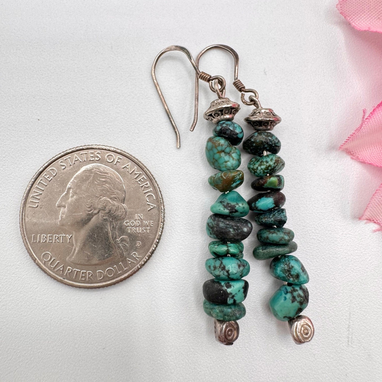 Turquoise Chip Linear Dangle Earrings Southwester… - image 6