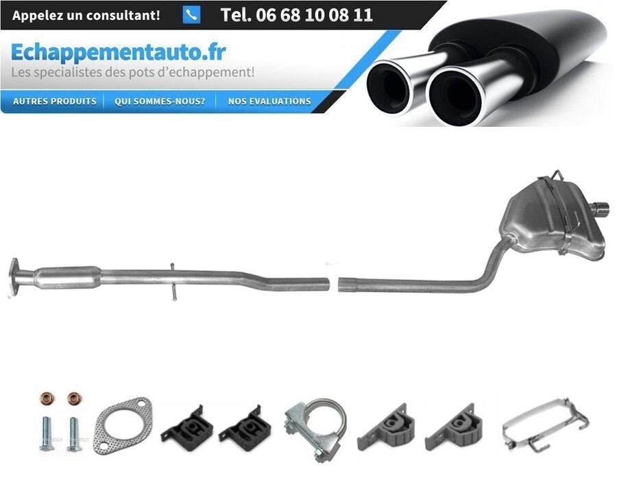 Échappement arrière complet Mini Cooper 1.6 85kW de 2000 à 2008 avec son kit de montage