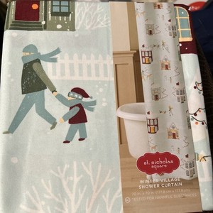 St Nicholas Square Winter Village Houses Buildings Town Fabric Shower Curtain 