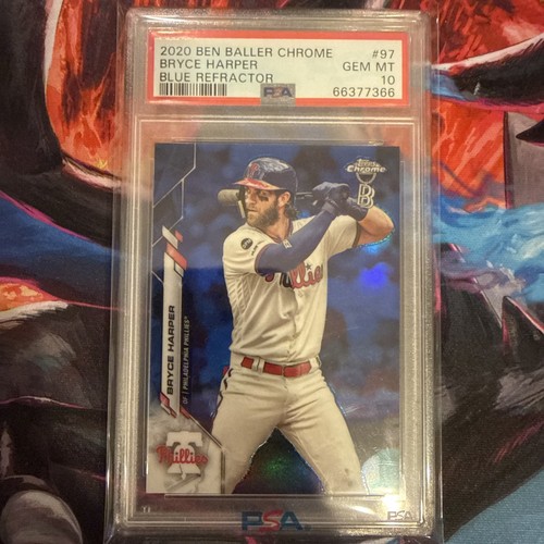 2020 BEN BALLER CHROME BLUE REFRACTOR #97 BRYCE HARPER 37/75 PSA 10