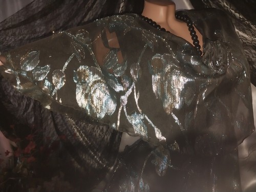 VTG 70s DISCO SILVER LAME LAYERS DRESS NEW SHINY SILKY BURLESQUE PARTY EVENING L - Picture 12 of 17