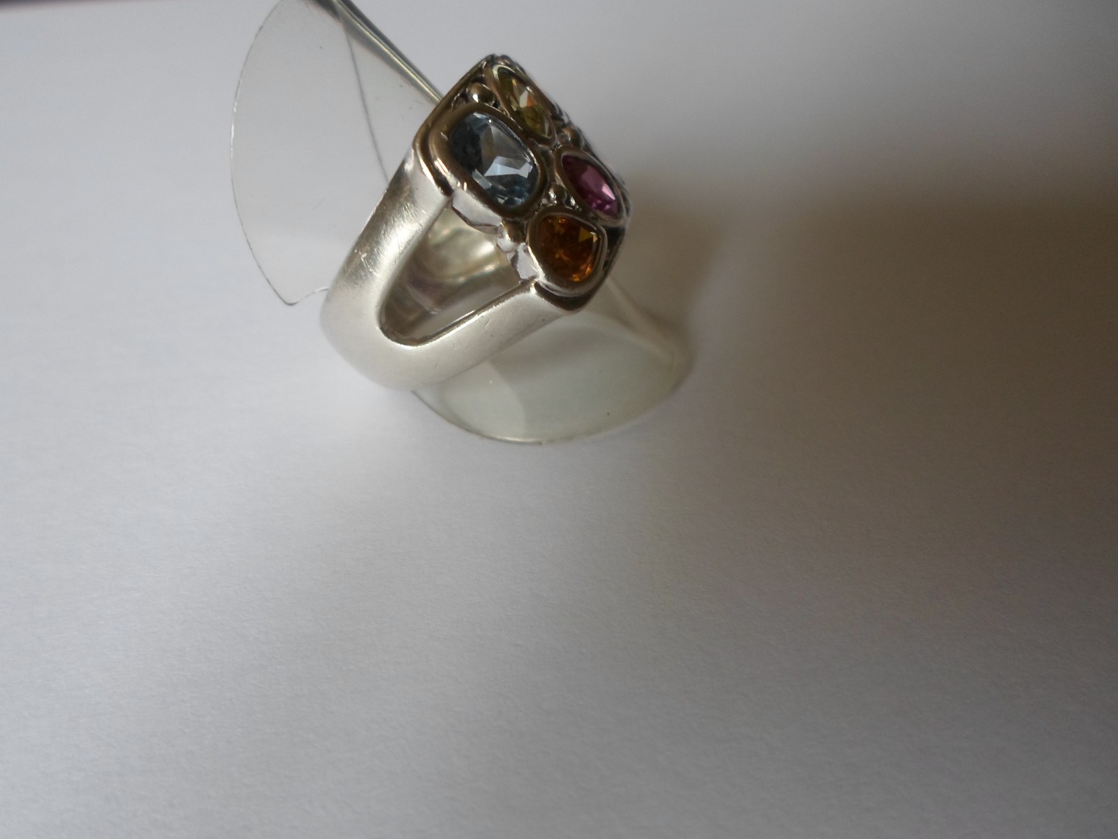 solid silver ring, multi stone openwork rectangle… - image 7