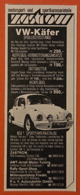 49. Zastrow Tuning VW Käfer Volkswagen Werbeanzeige Werbung Reklame 1982
