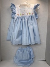 The Proper Peony Easter Dress Light Blue 18M Matching Bloomers Embroidered