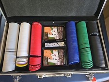 Professional Poker Texas Hold 'Em CARDS & CHIPS SET Metal Carrying Case CARDINAL