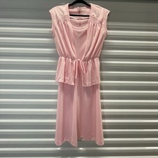 Vintage Pink Peplum Dress Midi Length 2 Piece Zip Clasp Sleeveless Size Medium