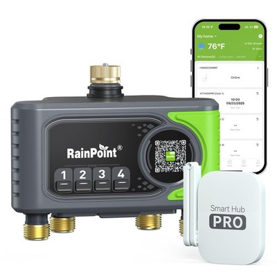 RAINPOINT WiFi Sprinkler Timer 4 Zone, Outdoor Smart Water 16 cm, Green 