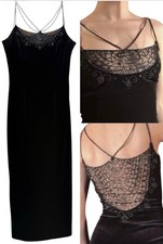 VTG Dave  Johnny Formal Evening Gown 13/14 Black Velvet Glass Beads/Sequin RARE