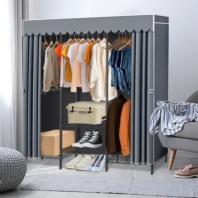 Heavy Duty Garment Rack Clothes Rack Closet Clothing Shelves Freestanding L Size