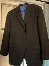 Bachrach blazer 44R 100 wool black pin stripe blue lining made in Indonesia