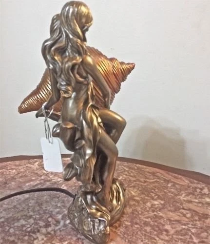 Dama con caracola Acento Lámpara Estatuilla Bronce Vida Decoración Foto 2 de 4