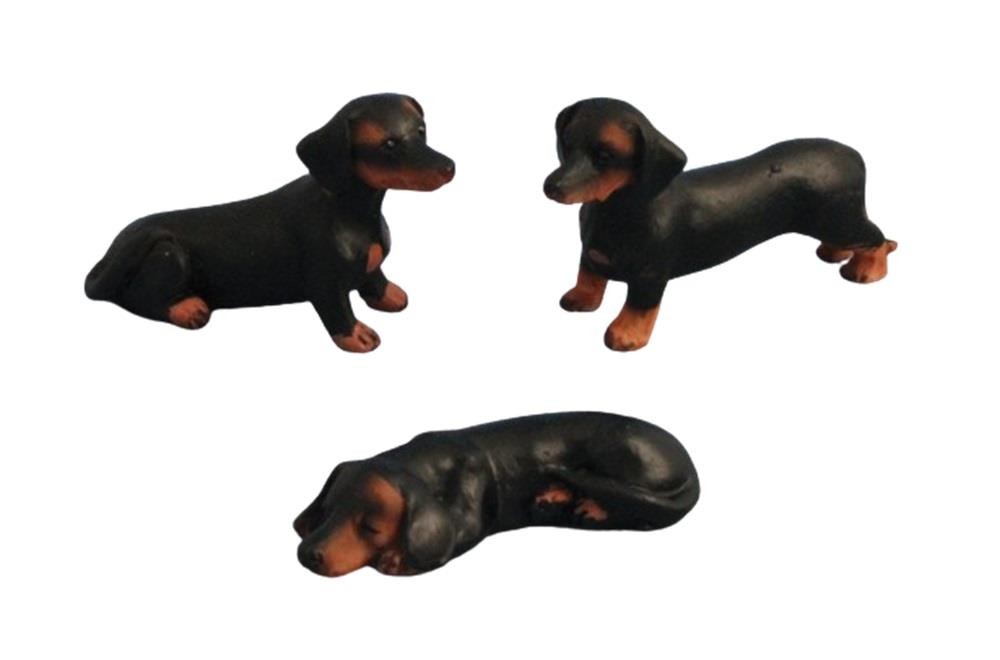 Dolls House Dachshund Dogs Wiener Sausage Badger Doxie Smooth Black 3 1:12 Pets