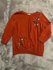 Christopher Banks XL Orange Knit Button-Front Cardigan Floral Embroidered