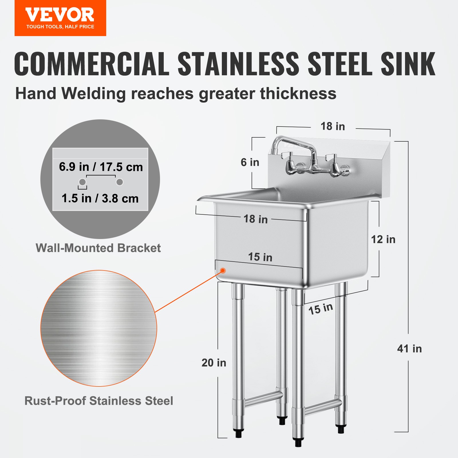 Items Sinki VEVOR Commercial Utility & Prep Sink 1 Compartment Stainless Steel ...