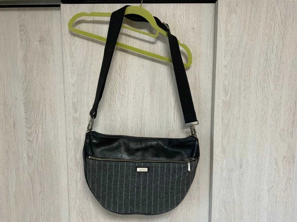 BURBERRY BLACK LABEL Wool Leather Stripe Shoulder Bag Adjustable Strap #EK ZIA - Image 2 of 4