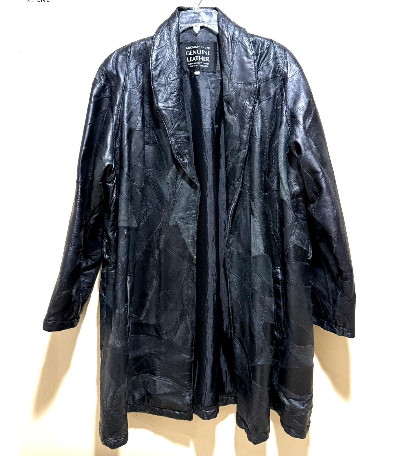 90s Leather Mosaic Patchwork Jacket Coat Italian … - image 4