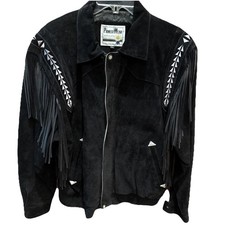 Vtg Pioneer Wear Men  s Style 14207 Black Suede Fringe Western Jacket Size L