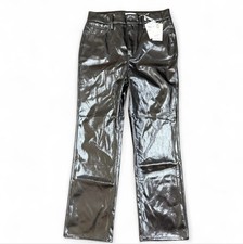 NWT Good American Good Curve Straight Better Than Leather Pants Black Size 6/28