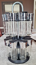Chrome Rotating Spice Rack with 16 Jars Shaker Tops Labeled Lids Kitchen