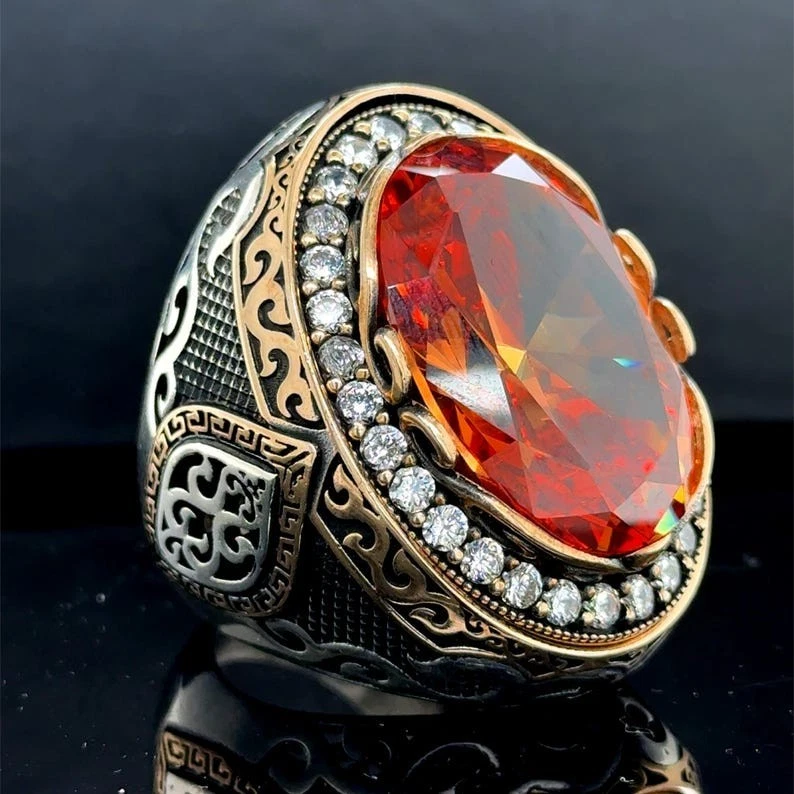 Anel grande de prata esterlina 925 estilo citrino otomano - Imagem 3 de 4